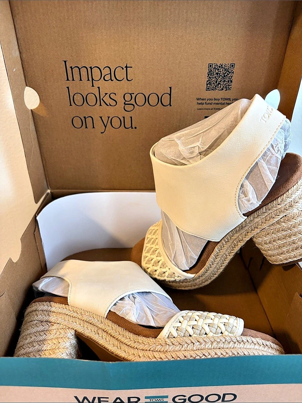 TOMS Woven Espadrille Wedge Sandals in Cream & Brown